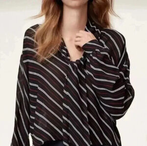 Aritzia Wilfred Perle Sheer Striped Tie Neck long Sleeve Blouse Size  L V…